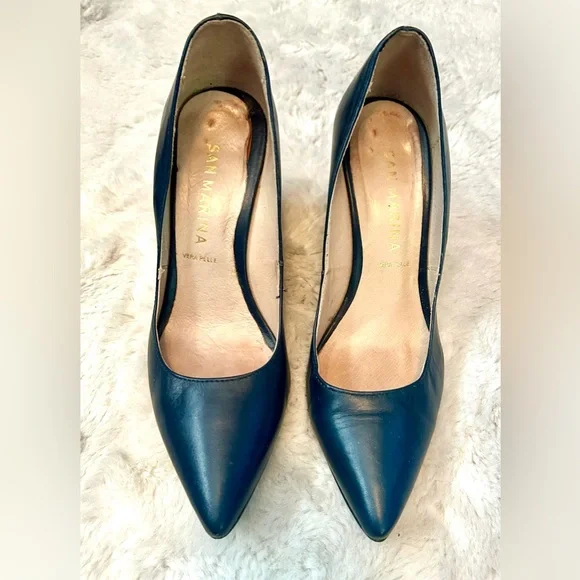 San Marina Navy Wedge Pointed Toe Heels Pump - Picture 6 of 10